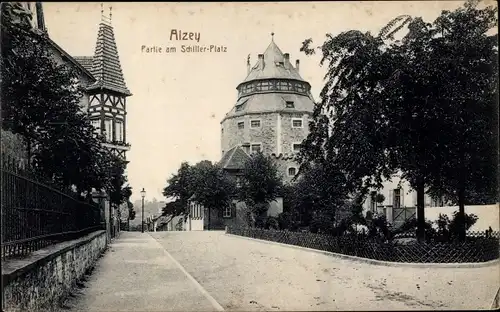 Ak Alzey in Rheinhessen, Partie am Schillerplatz, Turm