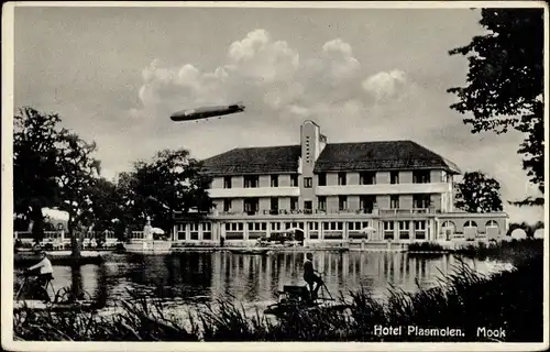 Ak Mook en Middelaar Limburg Niederlande, Hotel Plasmolen, Zeppelin