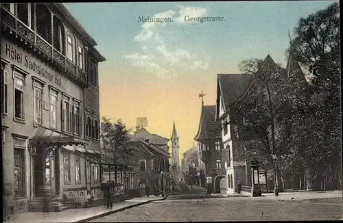 Ak Meiningen in Südthüringen, Blick in die Georgstrasse, Hotel Sächsischer Hof