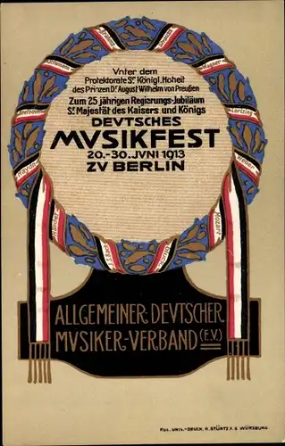 Künstler Ak Berlin, Deutsches Musikfest Juni 1913, Allgemeiner Deutscher Musiker Verband