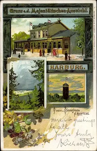 Passepartout Litho Hamburg Harburg, Gasthaus Majestätische Aussicht, Aussichtsturm