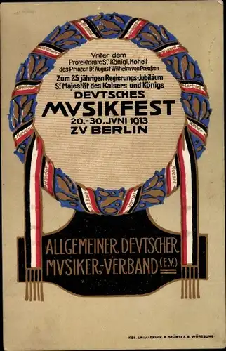 Künstler Ak Berlin, Deutsches Musikfest Juni 1913, Allgemeiner Deutscher Musiker Verband