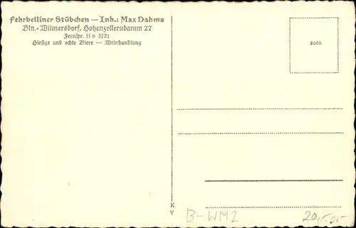 Ak Berlin Wilmersdorf, Fehrbelliner Stübchen, Hohenzollerndamm 27