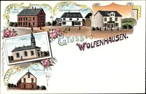 Litho Wolfenhausen Neustetten in Württemberg, Kirche, Pfarrhaus, Neue Schule, Handlung