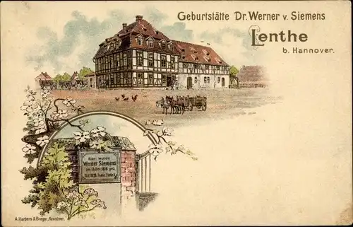 Litho Lenthe Gehrden bei Hannover in Niedersachsen, Geburtshaus von Dr. Werner von Siemens