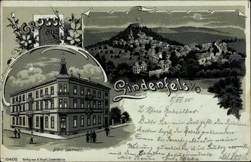 Mondschein Litho Lindenfels Odenwald, Hotel Odenwald, Panorama