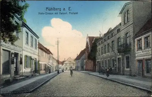 Ak Mühlberg an der Elbe, Hohe Straße, Kaiserl. Postamt