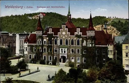Ak Wałbrzych Waldenburg Schlesien, Rathaus, Schillerhöhe