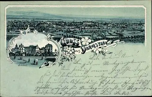 Litho Darmstadt in Hessen, Schloss, Gesamtansicht