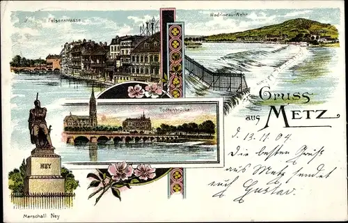 Litho Metz Moselle, Felsenstraße, Wadrineauwehr, Marschall Ney