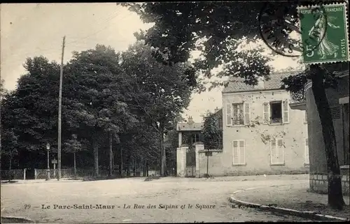 Ak Le Parc de Saint Maur Val de Marne, La Rue des Sapins et le Square