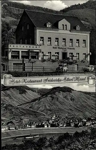 Ak Eller an der Mosel, Hotel-Restaurant Friderichs, Panorama vom Ort