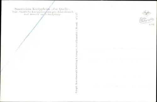 Ak Bad Berneck im Fichtelgebirge Bayern, Sanatorium Kneippheim Zur Quelle