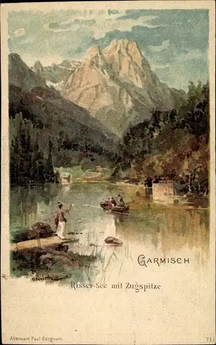 Künstler Litho Heinisch, Garmisch Partenkirchen in Oberbayern, Risser See mit Zugspitze