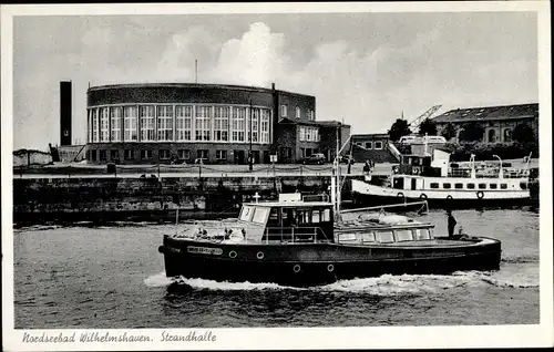 Ak Wilhelmshaven in Niedersachsen, Strandhalle, Schiffe