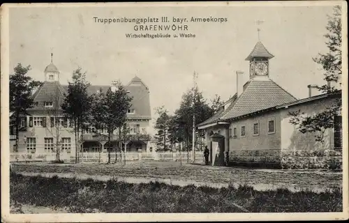 Ak Grafenwöhr in Bayern, Truppenübungsplatz III. bayr. Armeekorps, Wache, Wirtschaftsgebäude