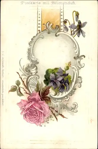 Präge Ak Blumenstrauß, Veilchen, Rosen, Blumenduft