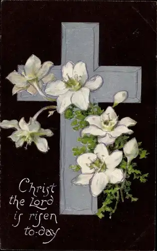Präge Ak Kreuz und weiße Blumen, Christ the lord is risen today