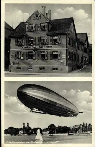 Ak Friedrichshafen am Bodensee, Gasthof zum Schwanen, Zeppelin, Luftschiff
