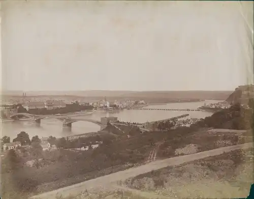 Foto Koblenz am Rhein, um 1870, Gesamtansicht, Rheinpartie