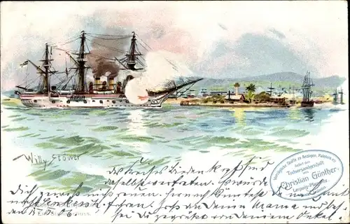 Künstler Litho Stöwer, Willy, Deutsches Kriegsschiff