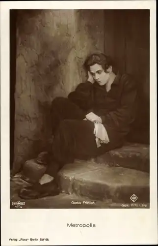 Ak Schauspieler Gustav Fröhlich,Filmszene Metropolis, Regisseur Fritz Lang, Expressionismus,Ufa Film