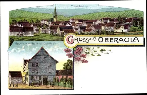 Litho Oberaula im Schwalm Eder Kreis, Gasthof, Totalansicht