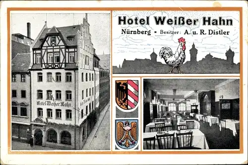 Wappen Ak Nürnberg in Mittelfranken Bayern, Hotel Weißer Hahn, Innenansicht