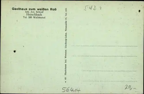 Ak Herschbach im Westerwald, Gasthaus zum weißen Ross, Kriegerdenkmal, Totalansicht