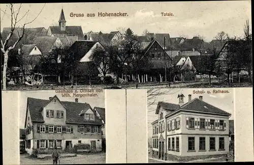 Ak Hohenacker Waiblingen im Rems Murr Kreis, Gasthaus Zum Ochsen, Schule, Rathaus, Totale