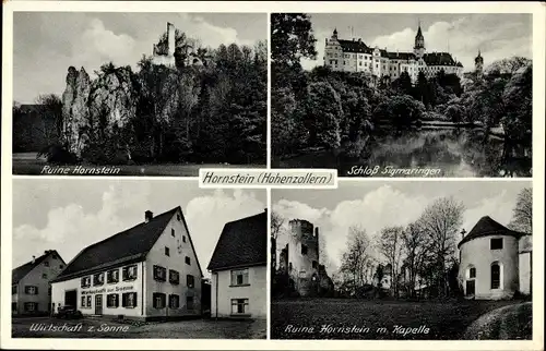 Ak Hornstein Hohenzollern Bingen bei Sigmaringen, Wirtschaft zur Sonne, Ruine Hornstein, Schloss