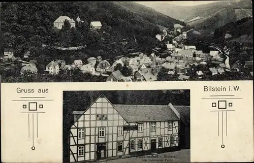 Ak Bilstein Lennestadt im Sauerland, Gastwirtschaft, Bäckerei, Panorama