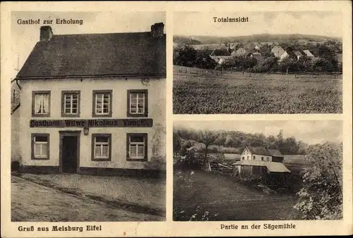 Ak Meisburg in der Eifel, Gasthof zur Erholung, Sägemühle, Totalansicht