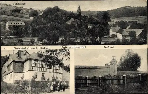 Ak Unterrenthendorf Renthendorf in Thüringen, Panorama, Gastwirtschaft R. Starkloff, Denkmal