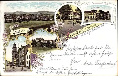 Litho Lauterbach in Hessen, Burghof, Hohhaus, Eisenbach, Marktplatz