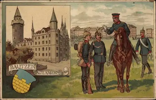 Wappen Litho Bautzen in der Lausitz, Alte Kaserne, 4 Inf Regt 103