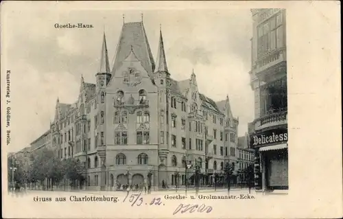 Ak Berlin Charlottenburg, Goethehaus, Goethestraße Ecke Grolmannstraße