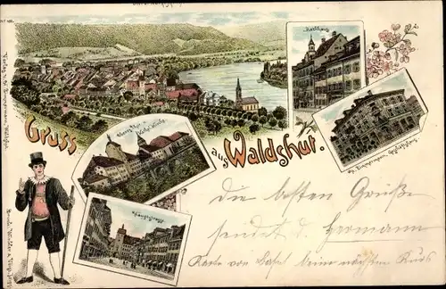 Litho Waldshut Tiengen am Hochrhein, Geschäftshaus Zimmermann, Rathaus, Oberes Tor