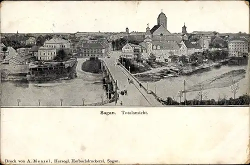 Ak Żagań Sagan Schlesien, Totalansicht der Ortschaft