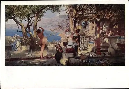 Künstler Ak Semiradski, Sword danse, tanzende nackte Frau