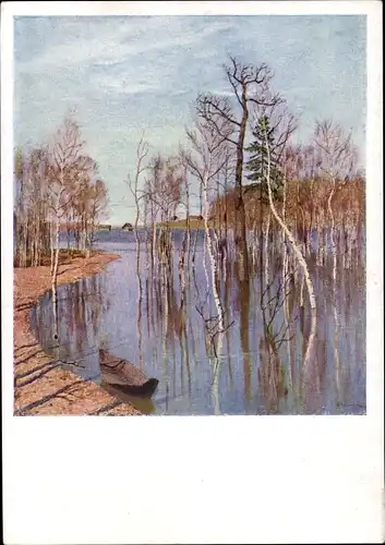 Künstler Ak Levitane, Inondation, Hochwasser, Landschaft