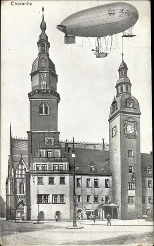 Ak Chemnitz Sachsen, Luftschiff Parseval über der Stadt 1910, Zeppelin
