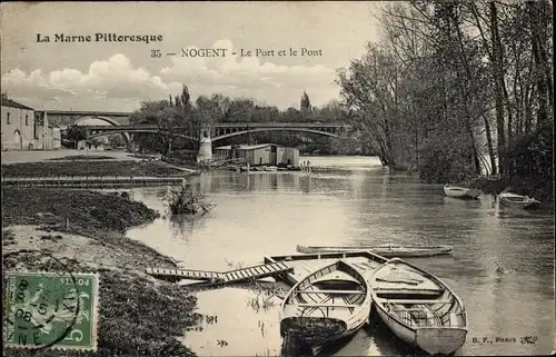 Ak Nogent Val de Marne, Le Port et le Pont