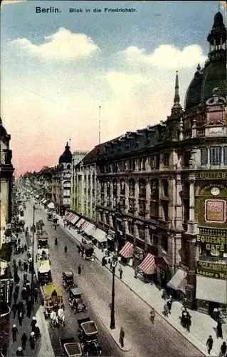 Ak Berlin, Blick in die Friedrichstraße, Geschäfte, Passanten