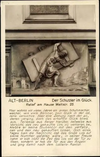 Ak Berlin Mitte, Der Schuster im Glück, Relief am Hause Wallstraße 25