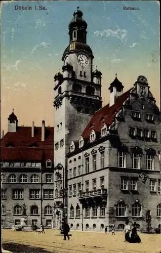 Ak Döbeln, Ansicht des Rathauses, Gleise