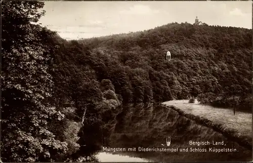 Ak Müngsten an der Wupper Wuppertal, Diederichstempel und Schloss Küppelstein