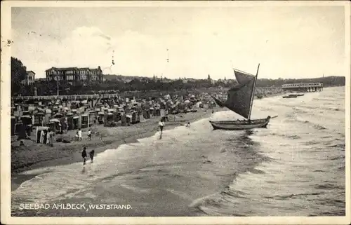 Ak Ostseebad Ahlbeck Heringsdorf Usedom, Blick auf Weststrand, Boot