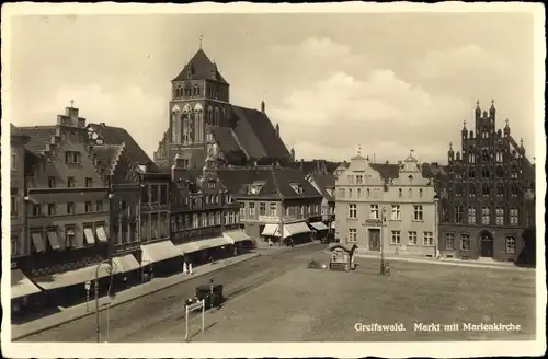 Ak Hansestadt Greifswald, Markt mit Marienkirche