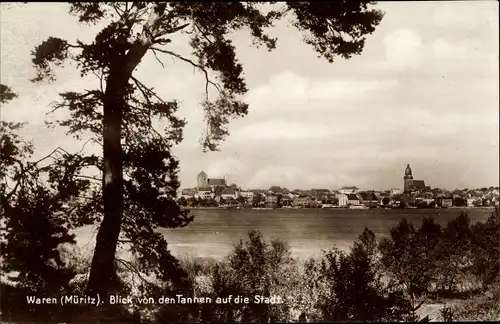 Ak Waren an der Müritz, Blick von den Tannen auf die Stadt